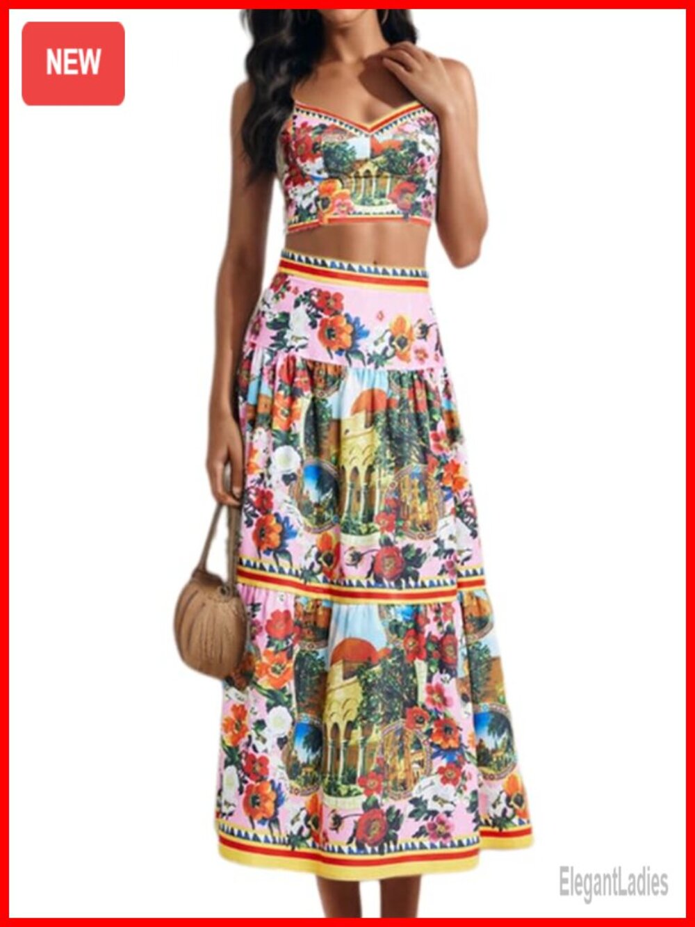 Womens 2 Piece Skirt Set Halter Crop Top Maxi High Waist Pleated Summer